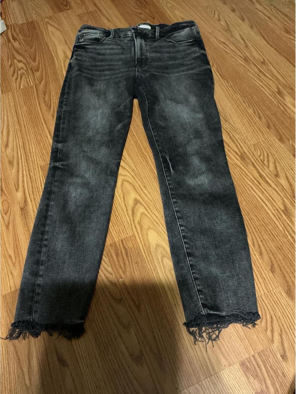 Good American Black Washed Raw Hem Jeans Size 10/30